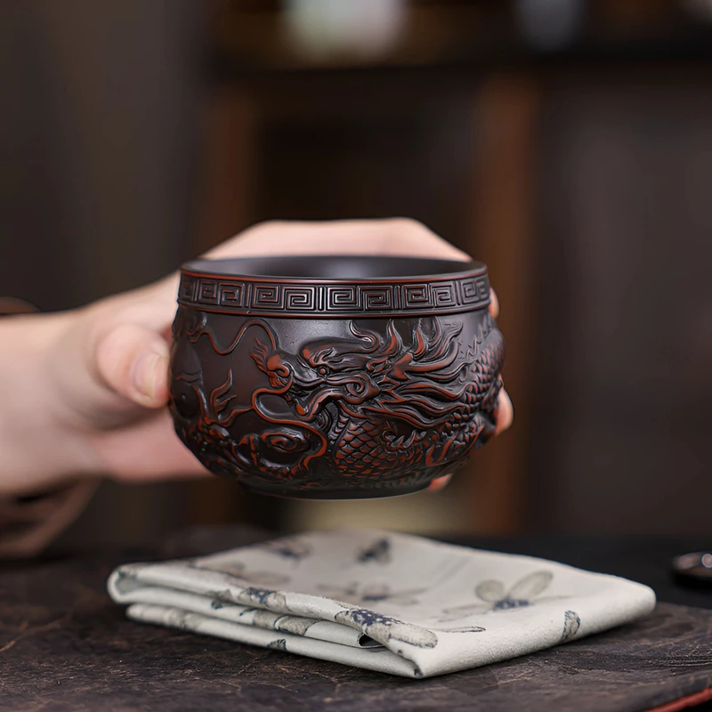 紫陶祥龙主人杯茶杯喝茶可养大容量手工高端个人用品茗杯160ml