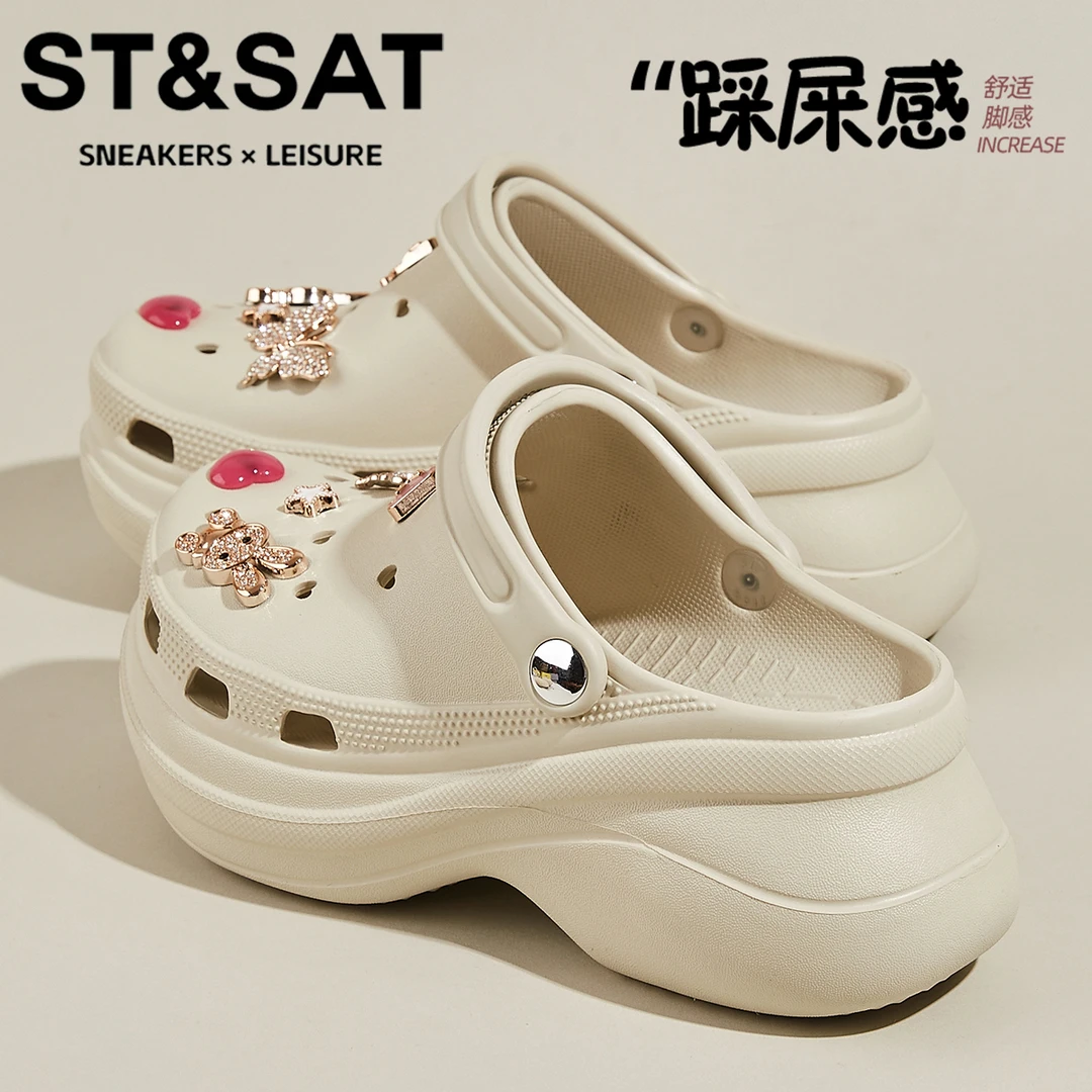 星期六增高透气包头拖女一脚蹬轻便沙滩鞋2025新款女士配裙凉鞋女