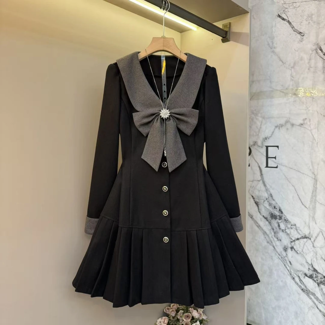 2025新款时尚洋气蝴蝶结收腰a字裙绝美显瘦藏肉西装连衣裙