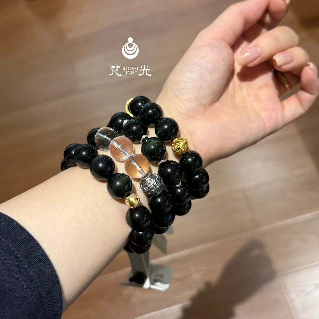 合成金属手链 本命佛单圈男女款情侣镀膜手串补6首选手饰串珠黑色