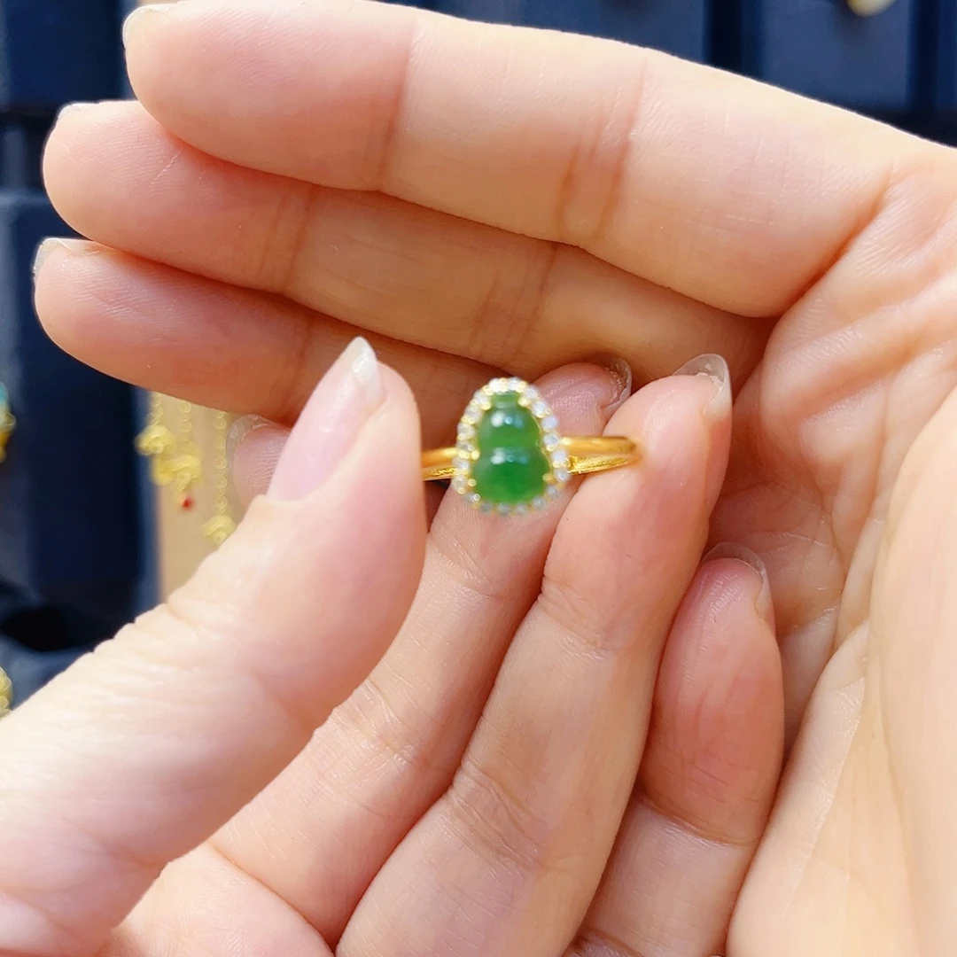 和田玉银S925镀金镶嵌戒指