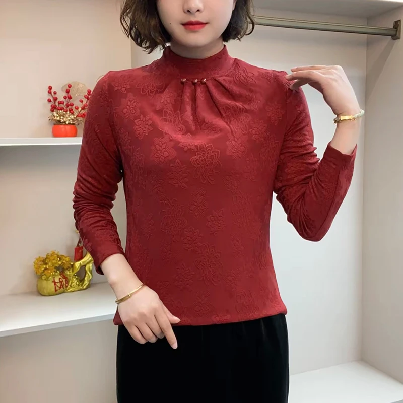 气质长袖打底衫女秋冬新款时尚洋气修身百搭I半高领保暖女士上衣