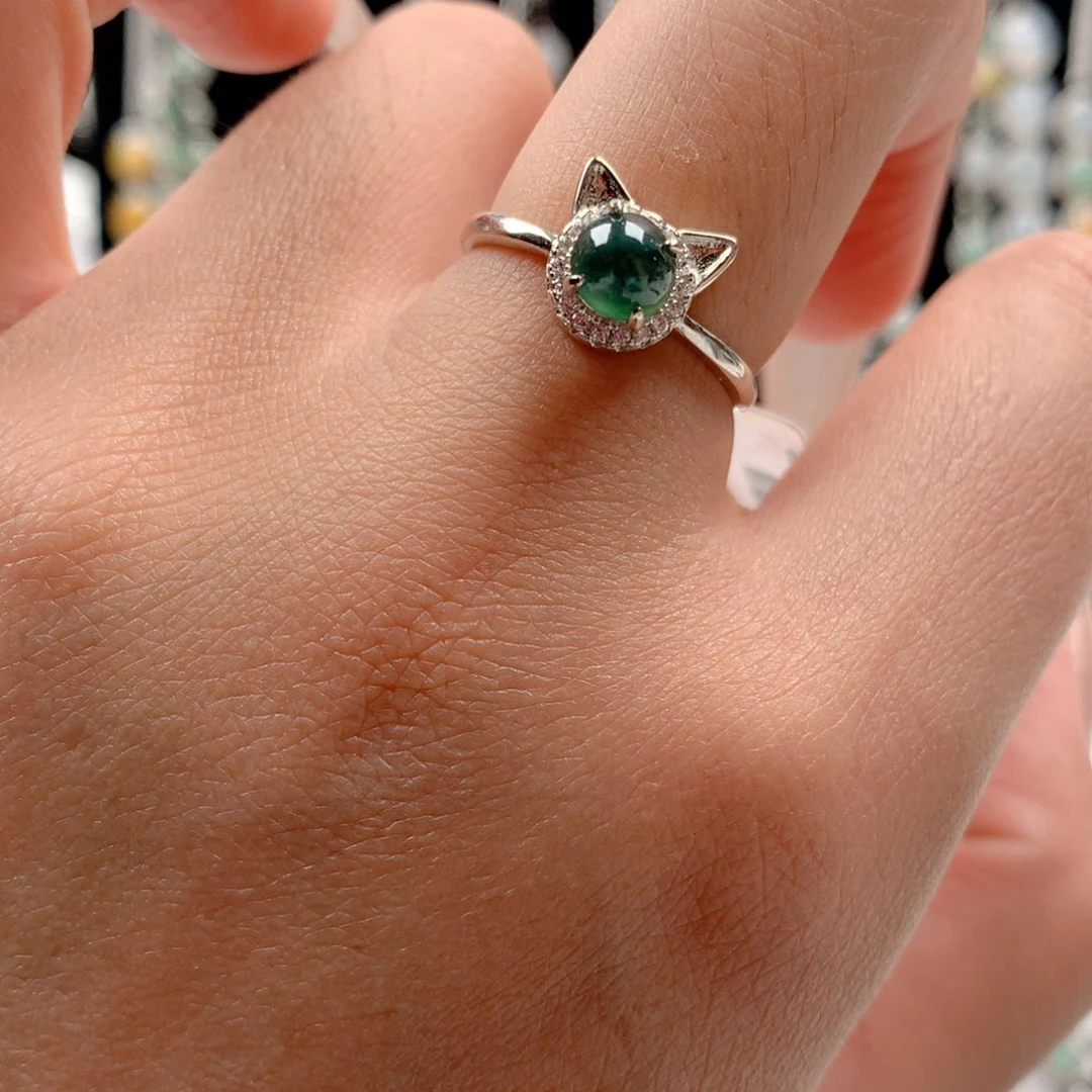 翡翠银S925镶嵌颈饰戒指