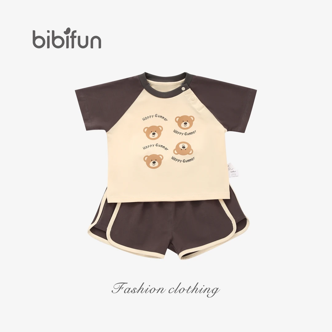 婴悦家旗下品牌BBF夏季薄款婴童时尚可爱快乐小熊短袖套装 96109