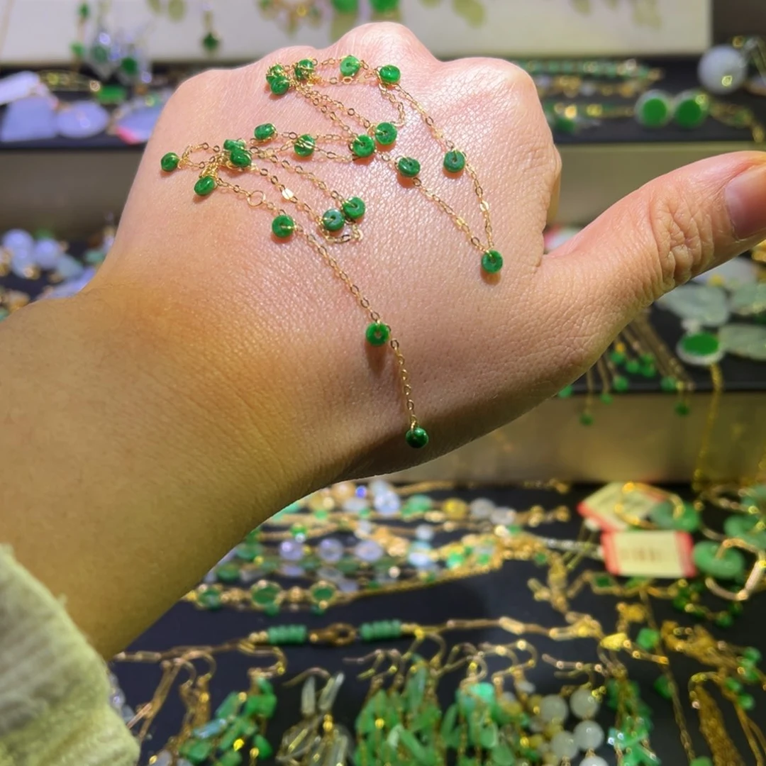 颈饰18K金镶嵌翡翠ℋ支持复检，缅料