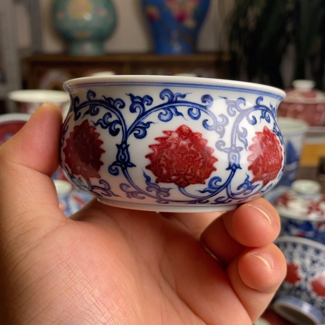 釉里红金刚莲双线杯子