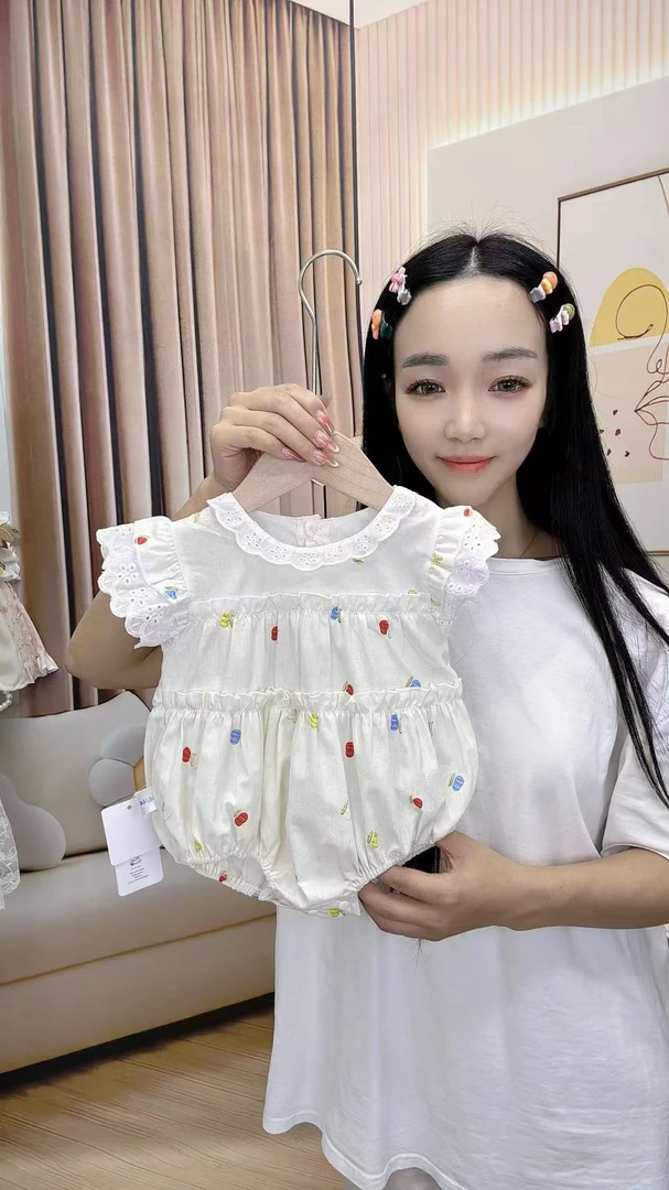 女三角爬夏季套头法式爬服哈衣碎花荷叶边女童纯棉甜美小月龄包屁