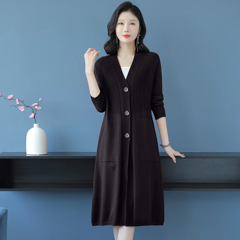 气质长袖毛衣外套女2025春秋新款中长款针织开衫时尚洋气披肩外搭