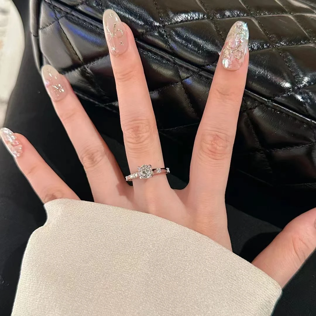 925银莫桑石戒指 【海棠】轻奢甜美手工镶嵌婚戒求婚时尚百搭个性