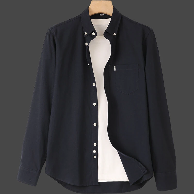 2025秋季新品男士长袖衬衫时尚休闲宽松大码纯色简约百搭衬衣男装