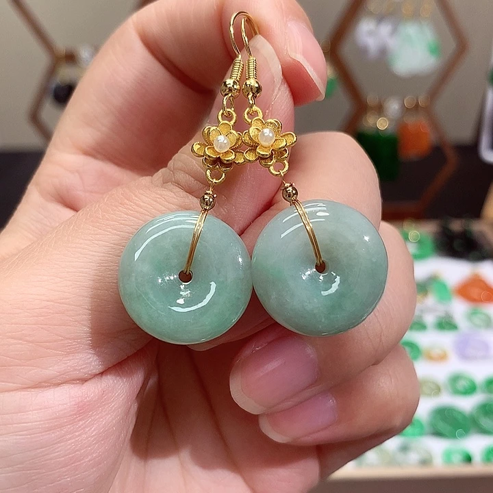 银S925镀金镶嵌翡翠耳饰