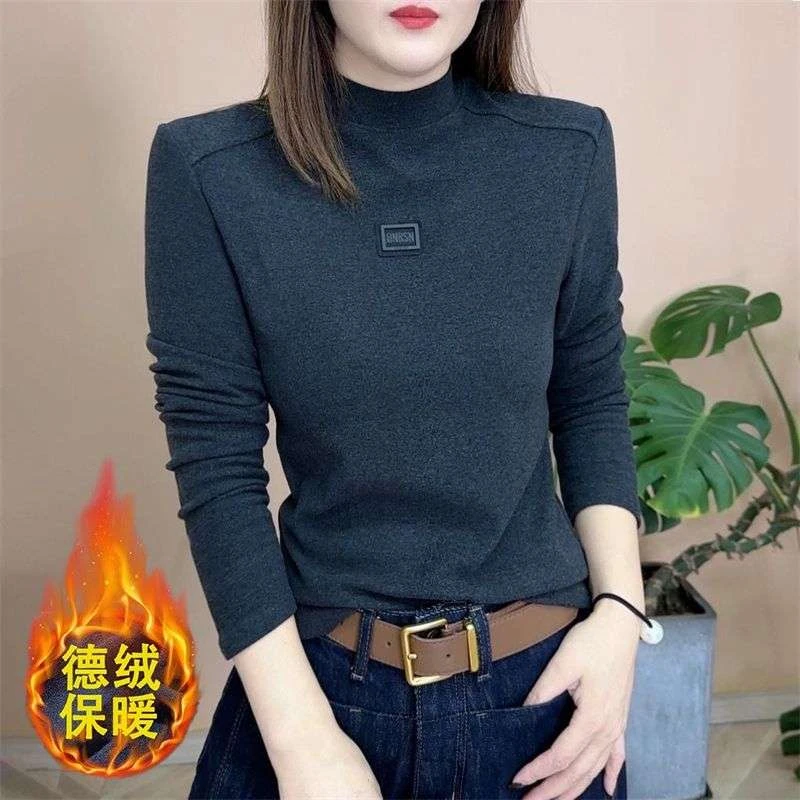FAVMARTHA德绒打底衫女秋冬装新款修身显瘦女士内搭保暖半高领T恤
