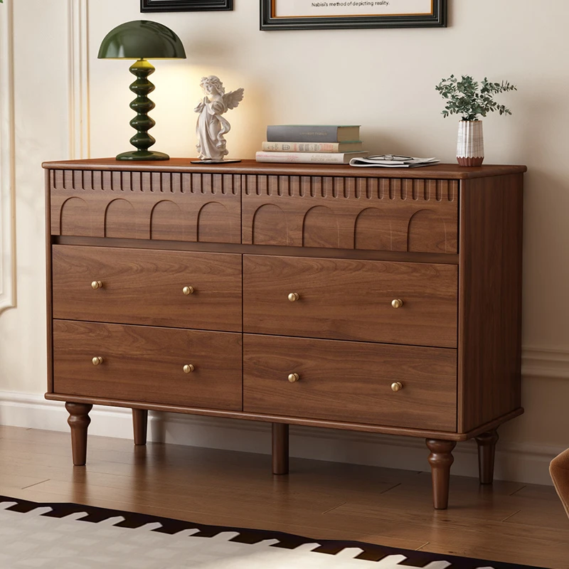 全实木斗柜收纳柜中古风靠墙置物五斗卧室床尾柜新款复古储物六斗