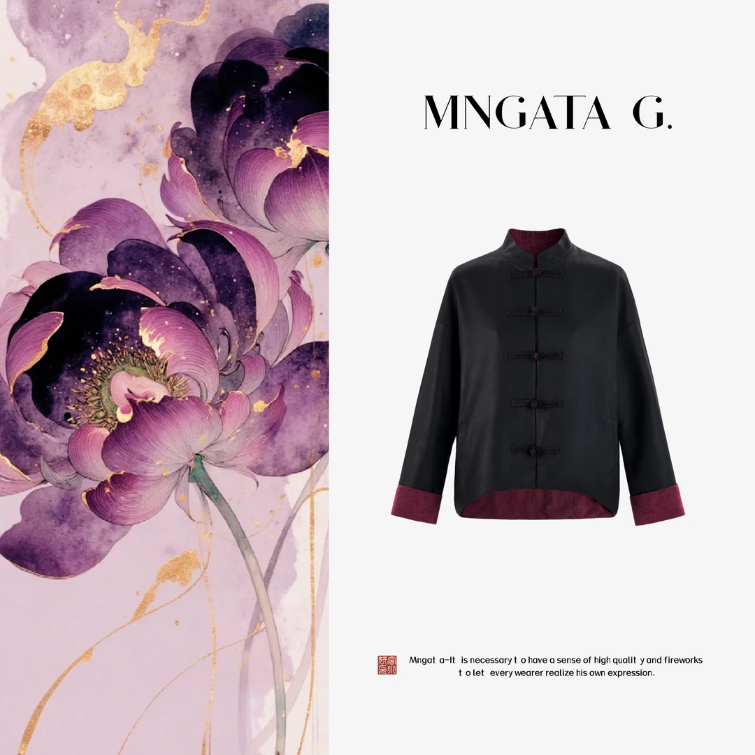 MNGATA G.宫小妍【胎羊皮·中式玄夜】蚕丝羊皮早秋中式外套5060757