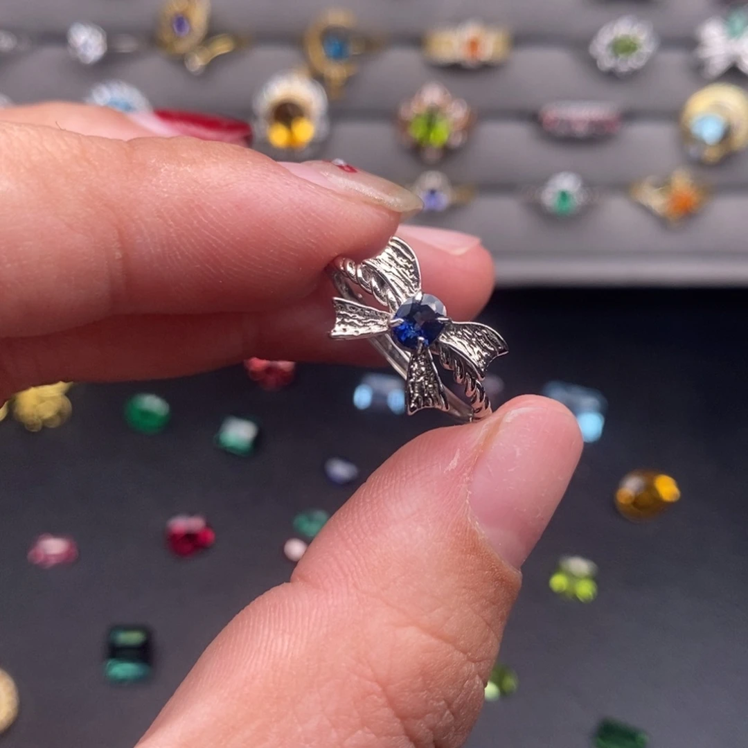 蓝宝石戒指银S925镶嵌