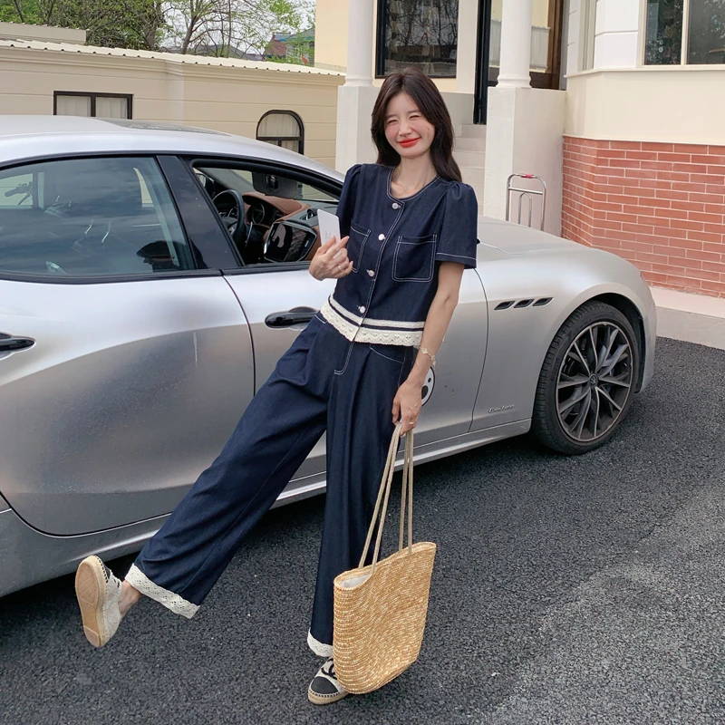 现货2025新款夏季女装休闲牛仔两件套522-p145-k20韩范气质春夏装