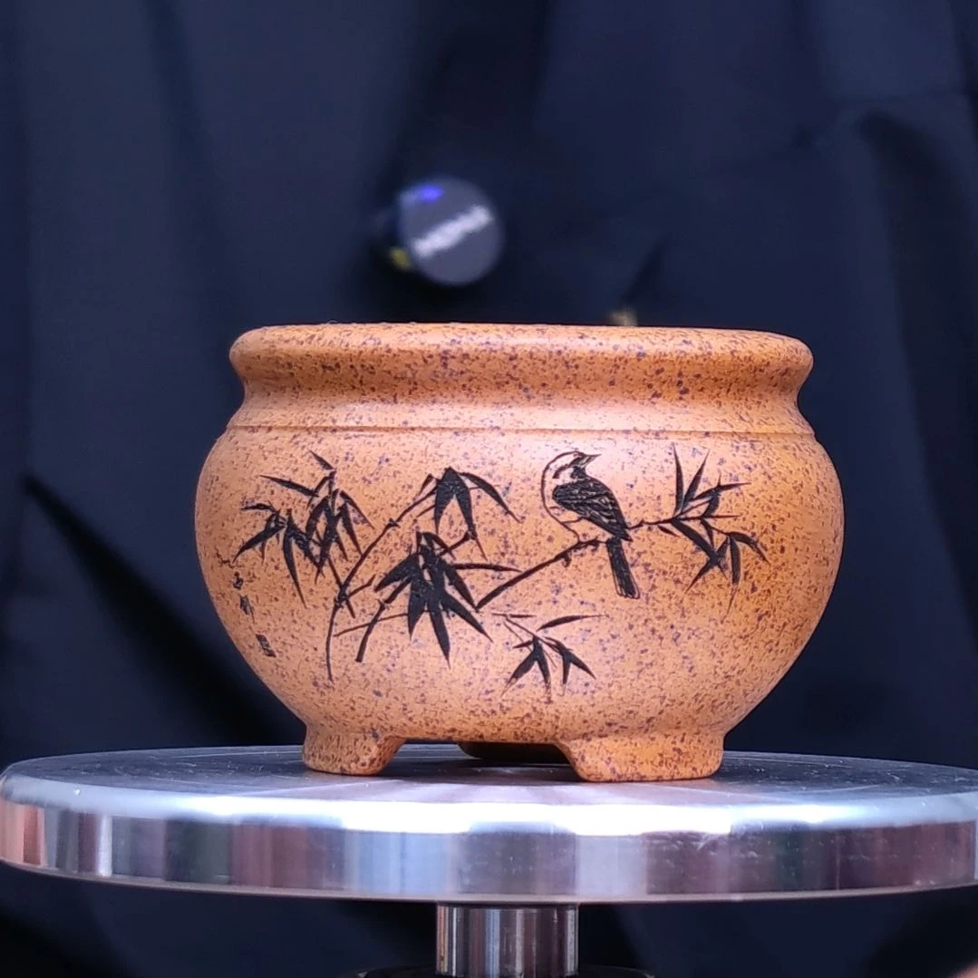 紫砂花盆同喜同喜