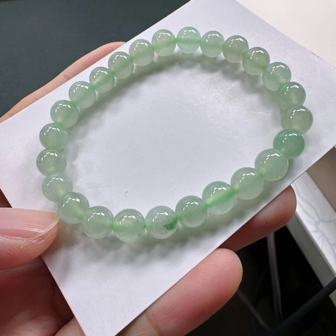 缅甸天然A货翡翠手串卡7.5mm水润冰胶飘花圆珠单圈女款手串