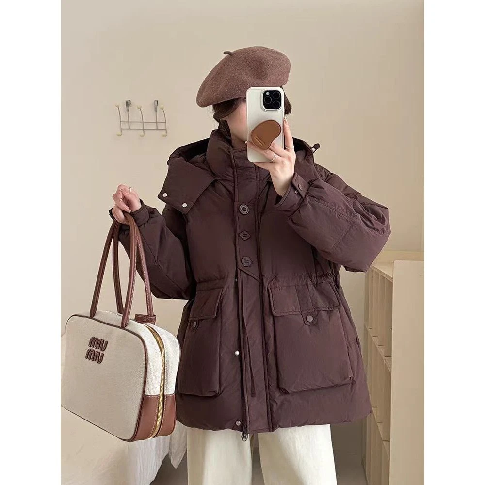 【专属】撞色2024年冬季新款羽绒服女肯豆风设计感宽松中长款面包服
