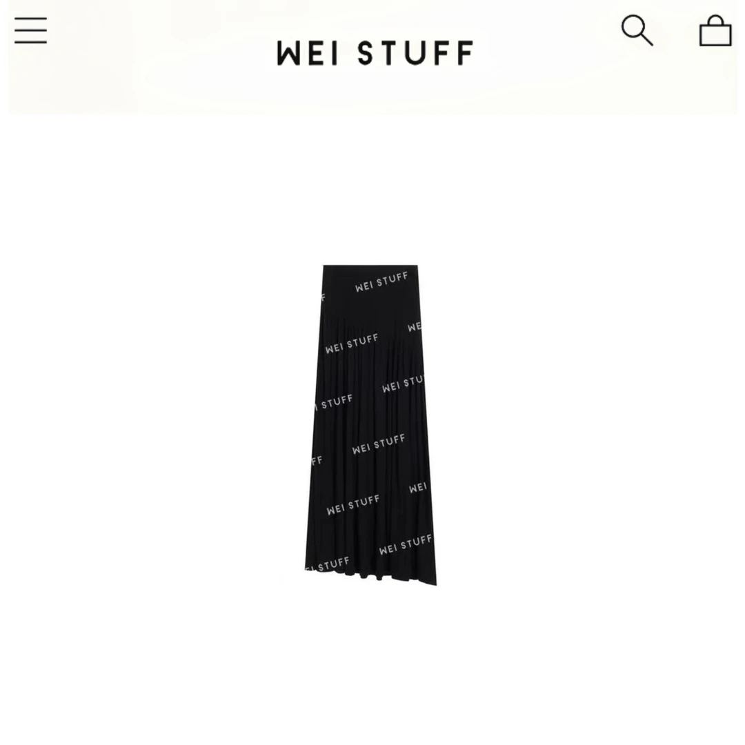 WEI STUFF 极简主义黑色高腰垂坠感松紧腰针织褶皱半裙 6428 S