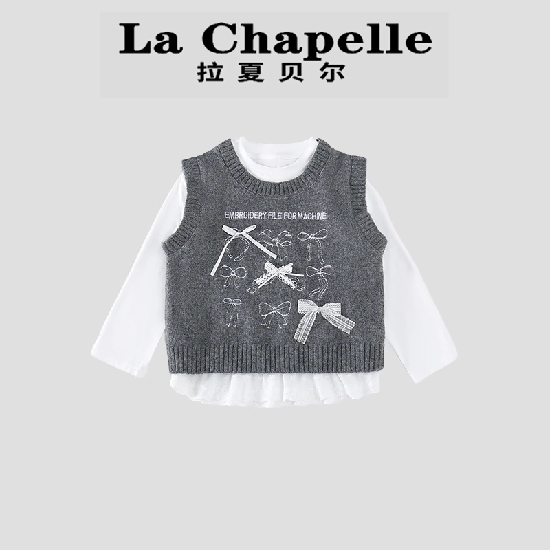 La Chapelle【拉夏贝尔】秋季儿童蝴蝶结马甲针织两件套LA2108