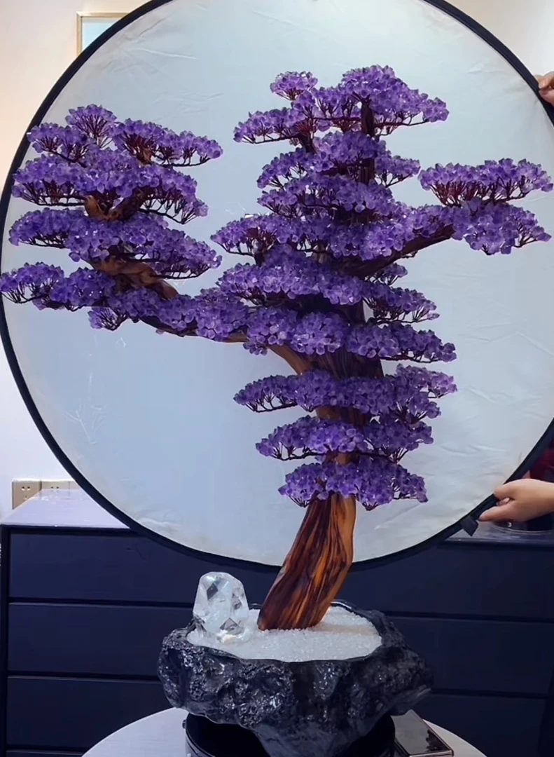 【卓越轻奢原创】毕业级定制款崖柏紫水晶树招财摆件