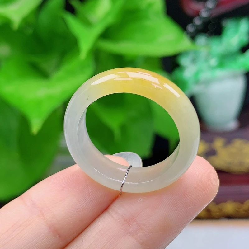 A00134天然缅甸翡翠A货冰黄翡戒圈玉戒指23*24圈口内径20.2mm