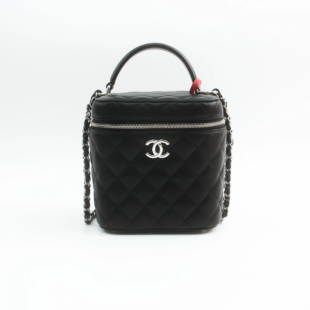 95新 Chanel/香奈儿 79773B 21B黑色化妆包手提单肩斜挎包