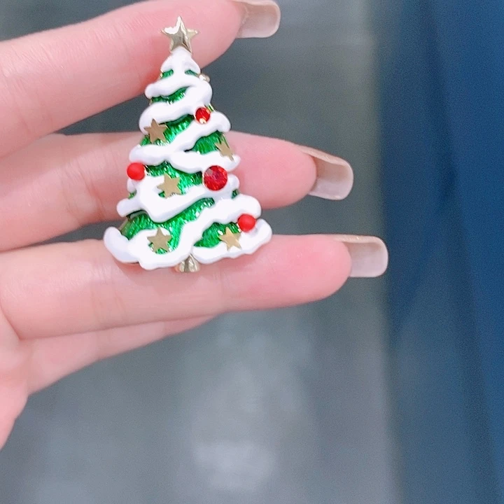 锆石铜合金圣诞树胸针 珐琅款五角星