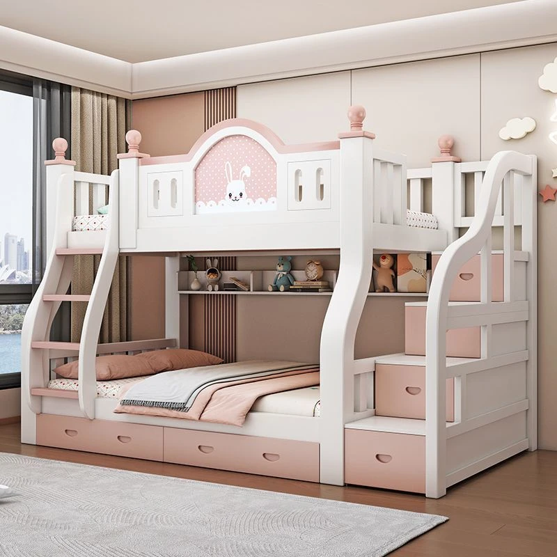 豪华公主床上下床加厚实木子母儿童床子床上下铺二层高低