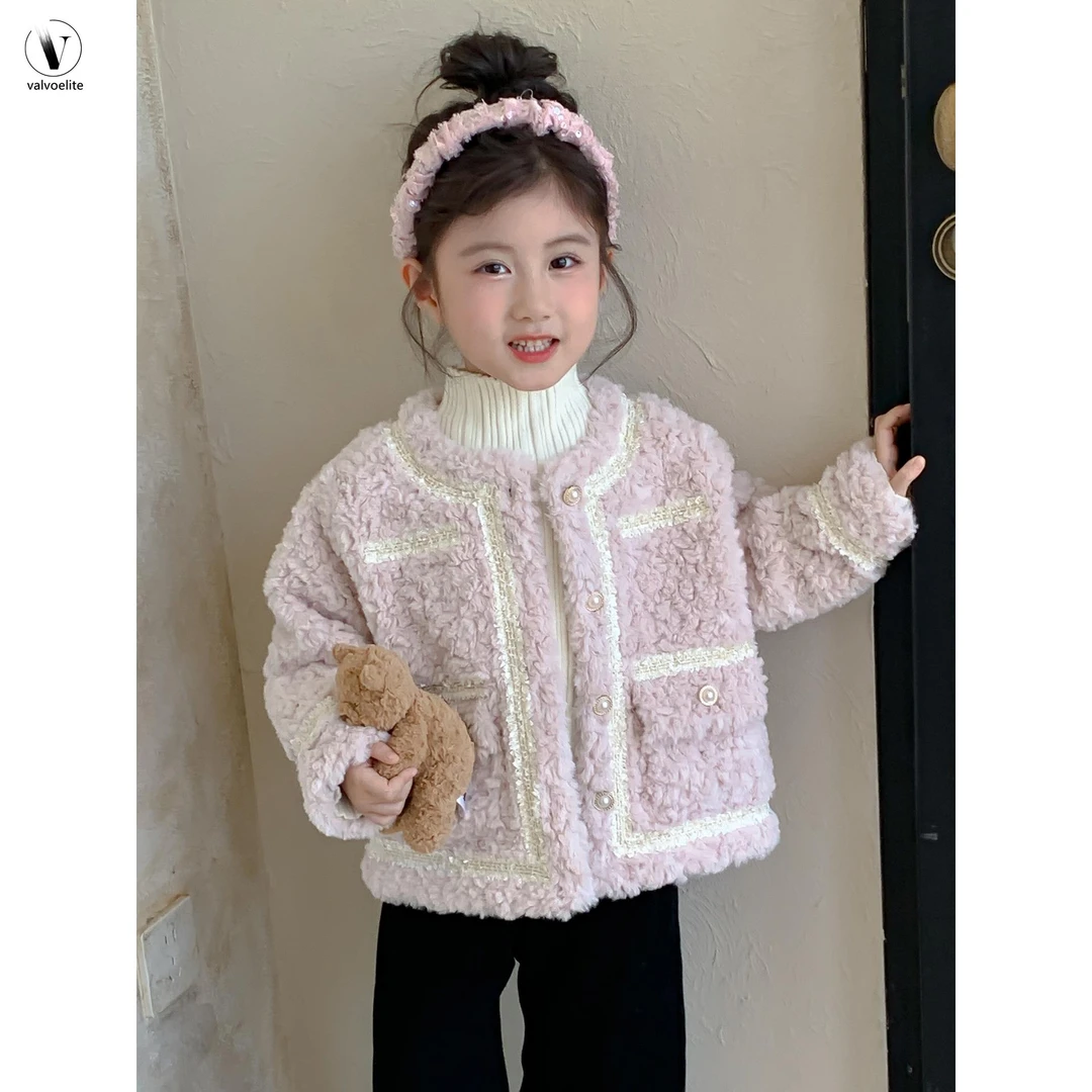 VALVOELITE女童小香风外套秋冬款2025新款洋气名媛宝宝加厚毛毛衣