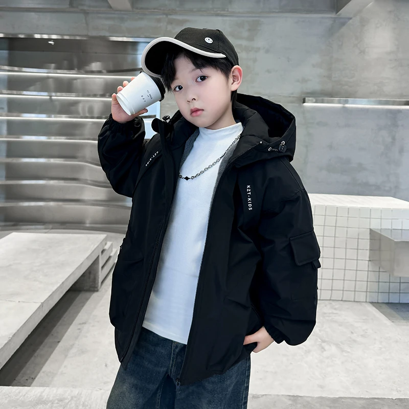 男童加绒加厚外套秋冬款6-12岁中大童男孩冬装儿童派克服棉衣洋气
