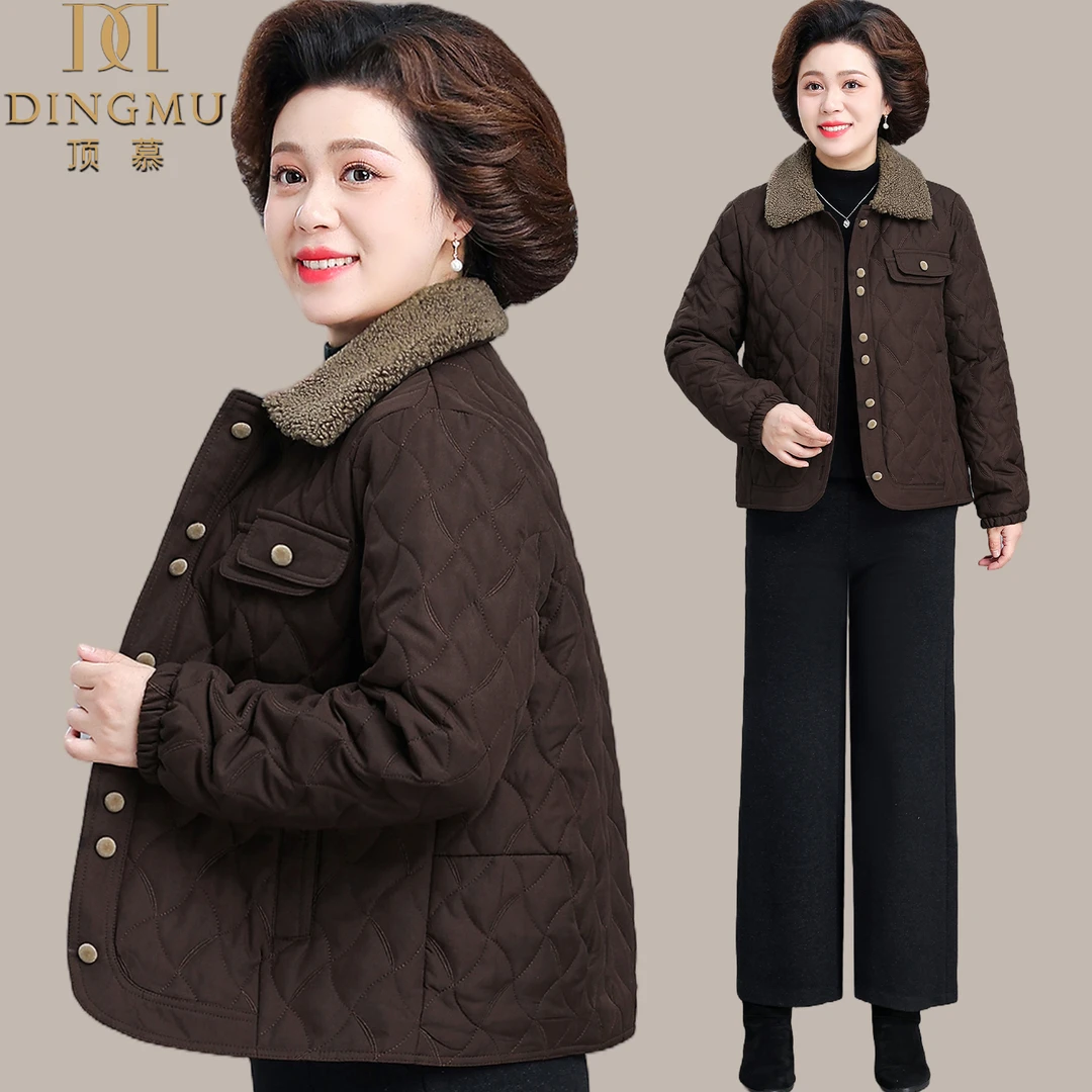 小个子妈妈装秋冬时尚洋气小棉袄中老年女冬季夹棉外套老年人棉衣