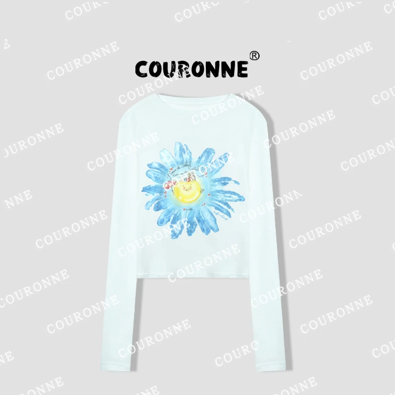 【桐桐】-春夏‘’油画梨花‘’复古减龄休闲T恤显瘦软糯防晒上衣34905