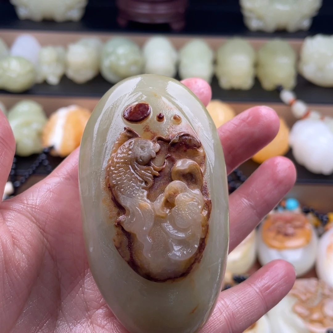 努****石材天然古青石手把件