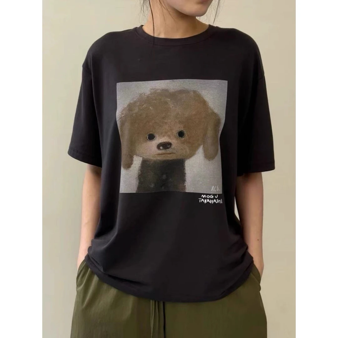 韩国东大门代购2025新款卡通宽松可爱狗狗印花上衣女短袖t恤