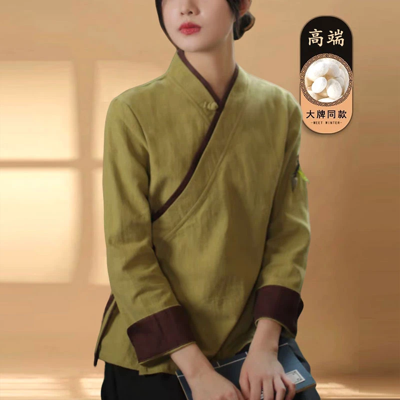中国风上衣苎麻改良汉服衬衫女2025秋款文艺宽松禅意茶服亚麻上衣