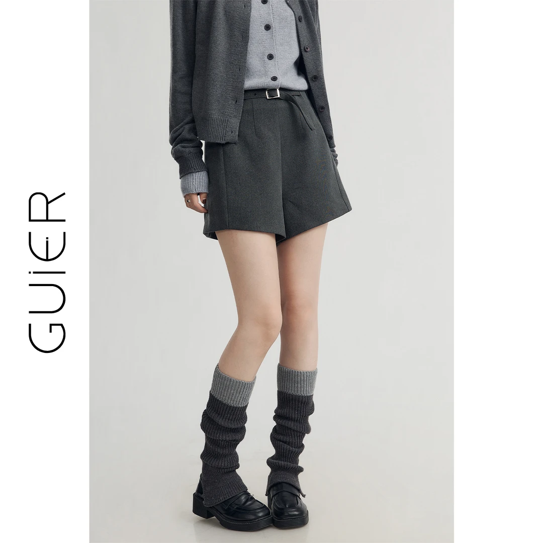 「GUIER」高腰显瘦休闲裤女秋季2024新款宽松百搭阔腿a字西装短裤