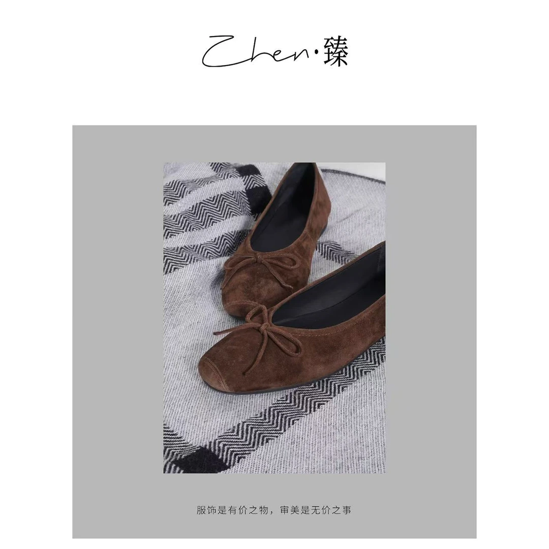 ZHEN.臻 法式蝴蝶结浅口复古绒面秋冬时尚单鞋XZ8784Z