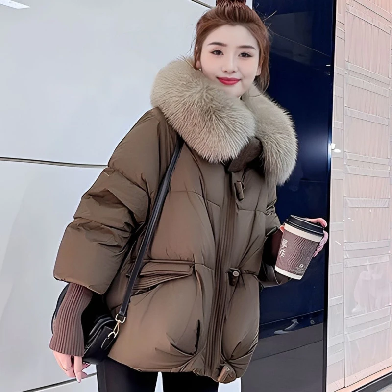 冬季网红爆款大毛领羽绒棉服女装2025新款加厚保暖时尚棉衣女棉袄