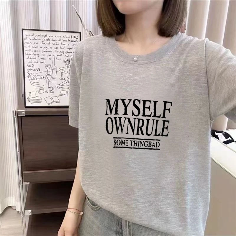 雪花棉圆领上衣短袖t恤女士宽松显瘦新款洋气减龄休闲大码体恤衫