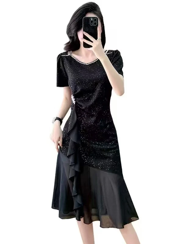 连衣裙显瘦气质时尚夏季黑色修身名媛