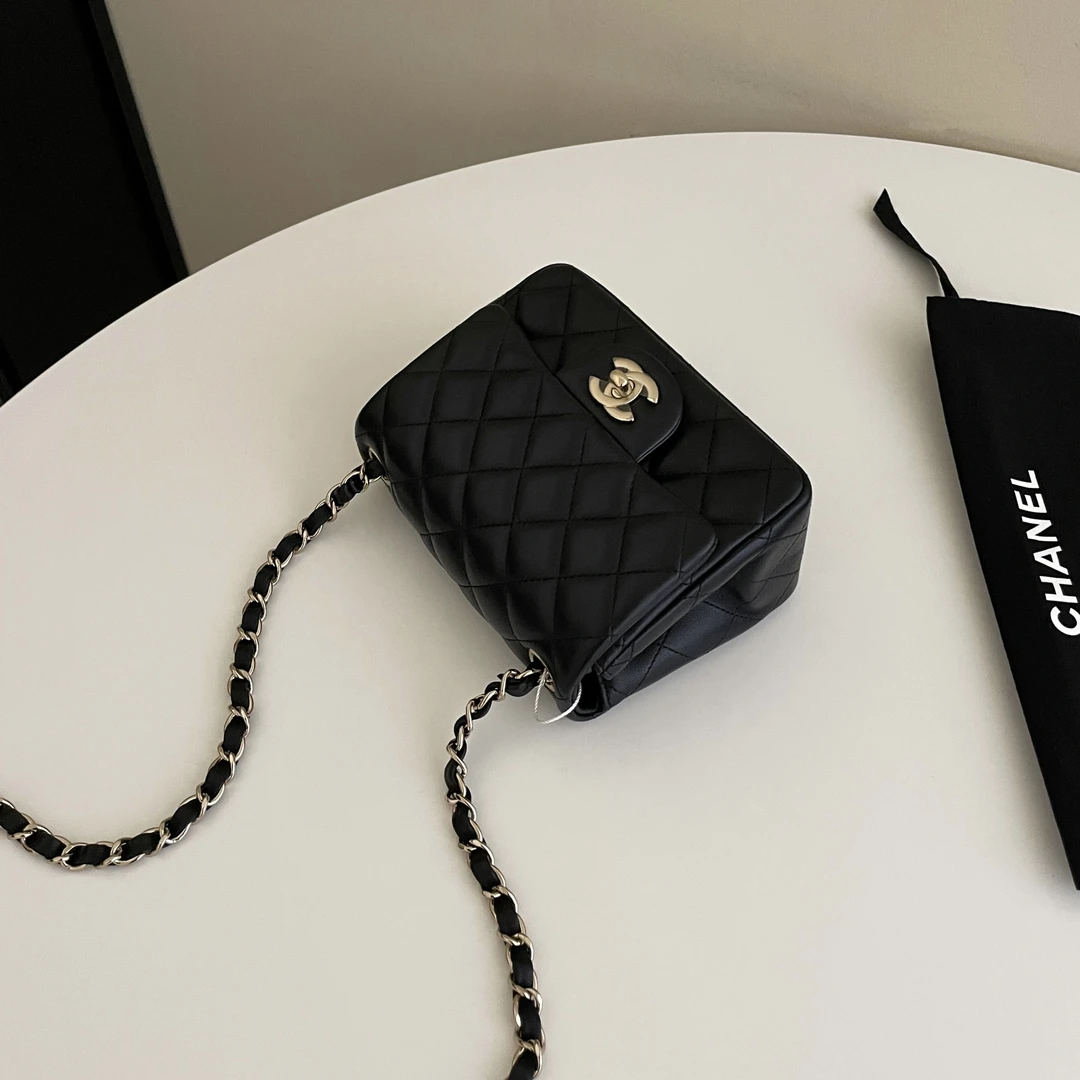 95新 Chanel/香奈儿 黑金羊方胖子单肩斜挎包 6423
