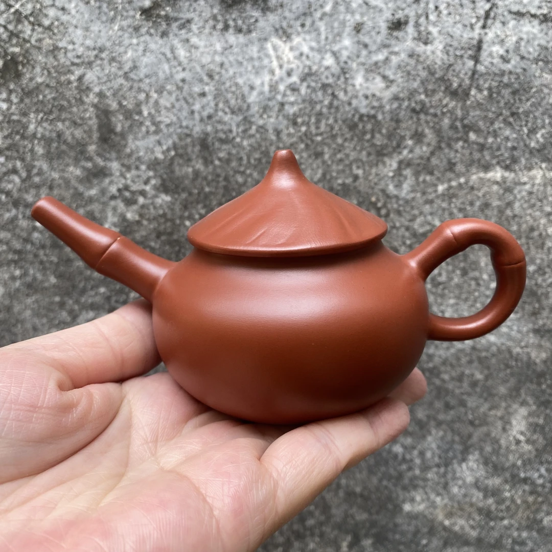 130毫升短嘴渔翁壶朱泥梅花七孔手拉壶DT