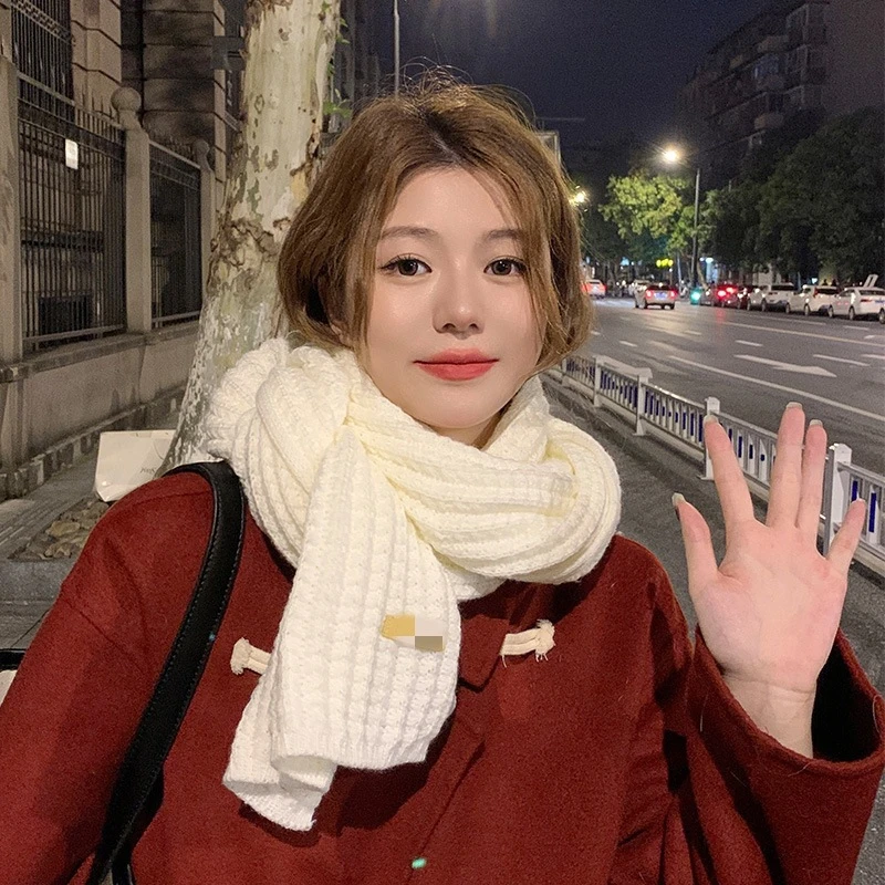 2025新款百搭软糯韩版针织毛线纯色围巾女秋冬季学生加厚情侣