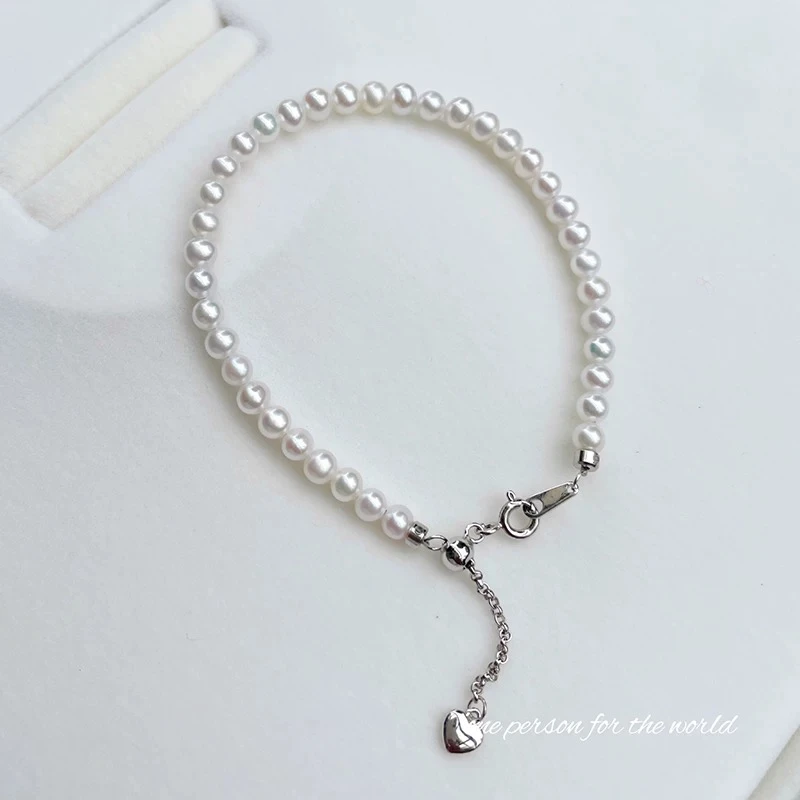 YL135 3-3.5mm925银隔珠天然珍珠手链圆强光（非基地发货无证书）