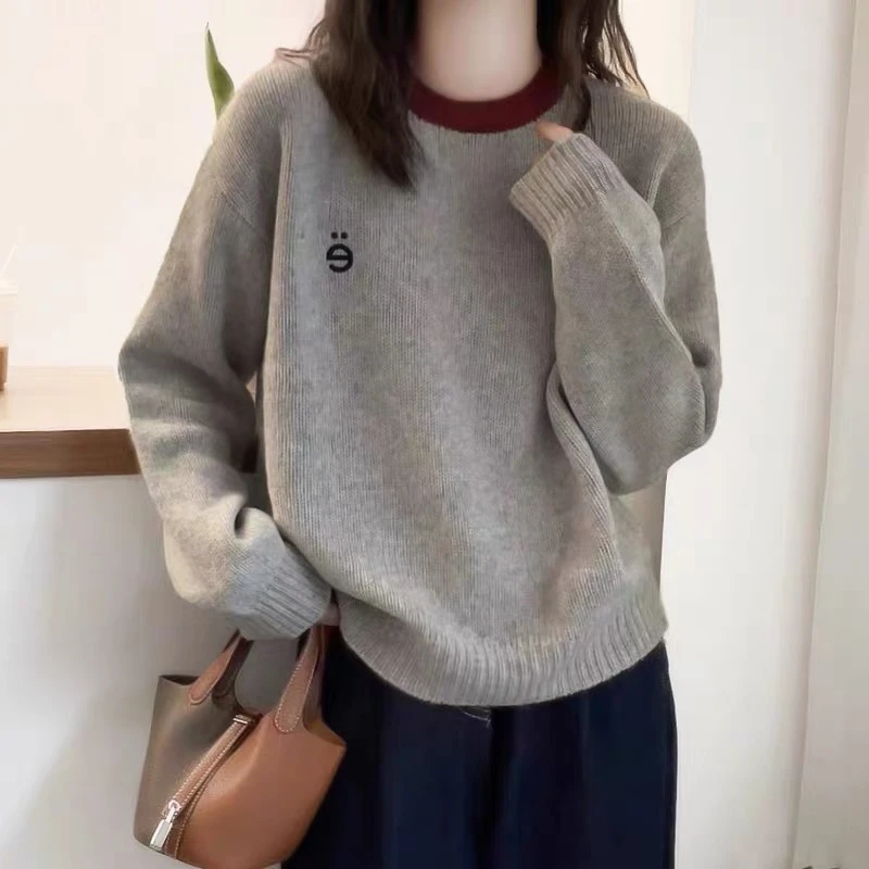 静姐 欧货圆领撞色长袖休闲针织衫25159百搭