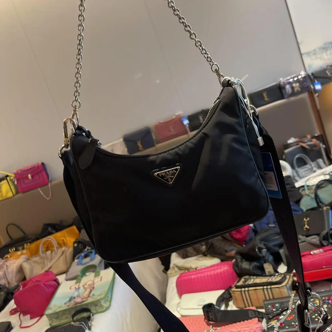 95新 Prada/普拉达 普拉达黑色链条单肩01026/二手奢侈品包包