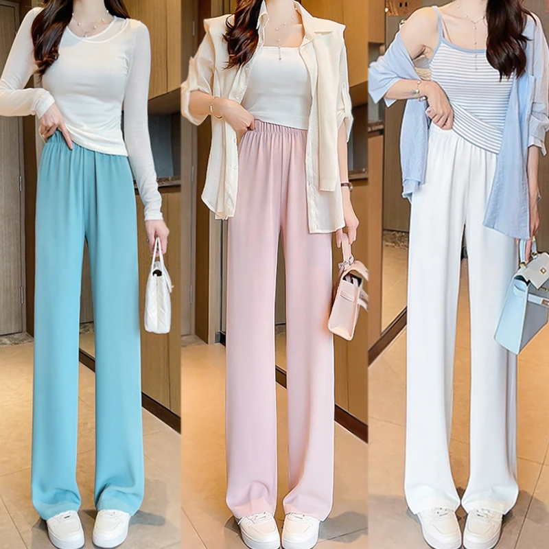 2025夏季垂感阔腿显瘦高腰窄版百搭薄款西装直筒拖地裤女K54366