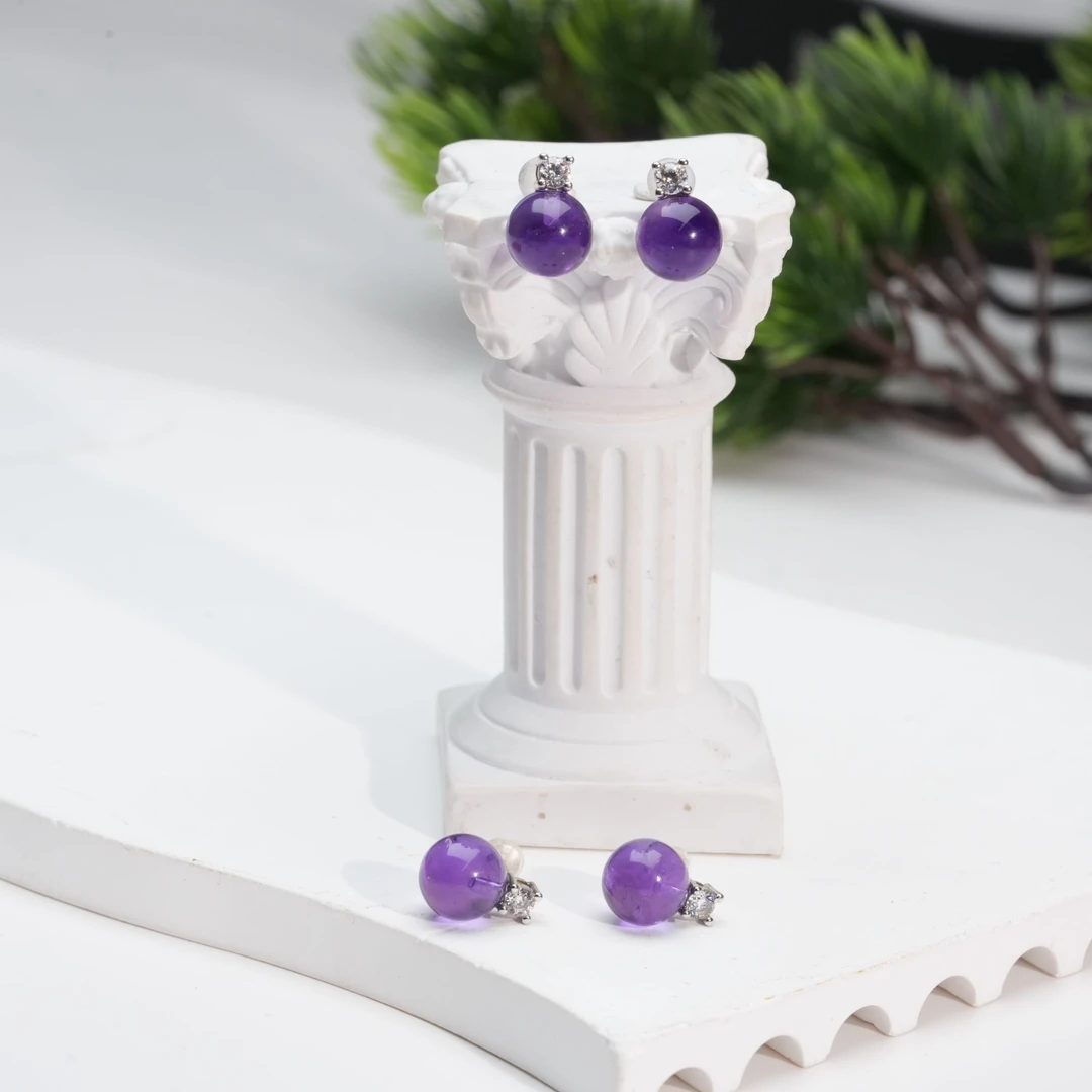 【小北好物】S925银紫水晶耳钉约8mm+【多样性发一件】QL15X369